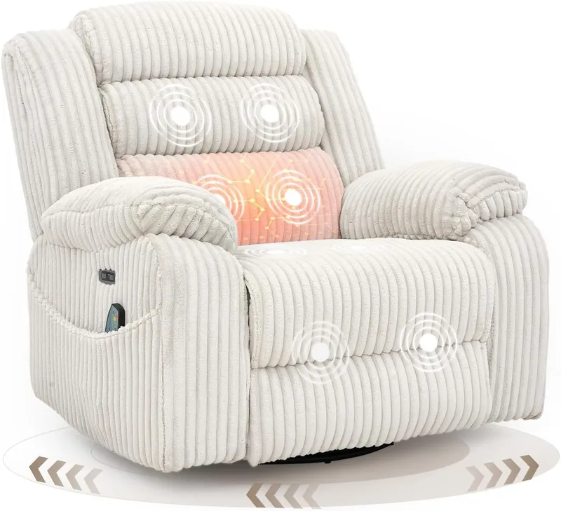 SINCRUMI Power Swivel Rocker Recliner Chair for Adults with Massage and Heat