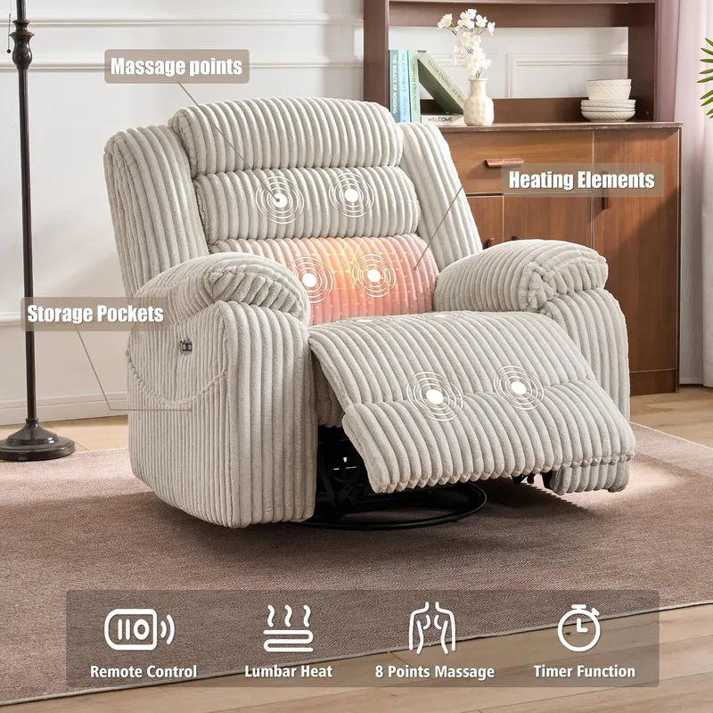 SINCRUMI Power Swivel Rocker Recliner Chair for Adults